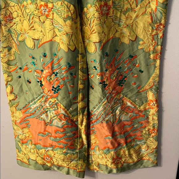 Cynthia Rowley Size 8 Yellow Orange Green Hawaii Patterned Silk Pants - Picture 3 of 8